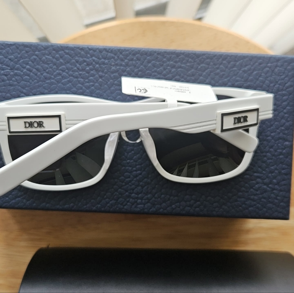 Dior White Sunglasses with Blue Lenses and Monogram Detail - Picture 7 of 8